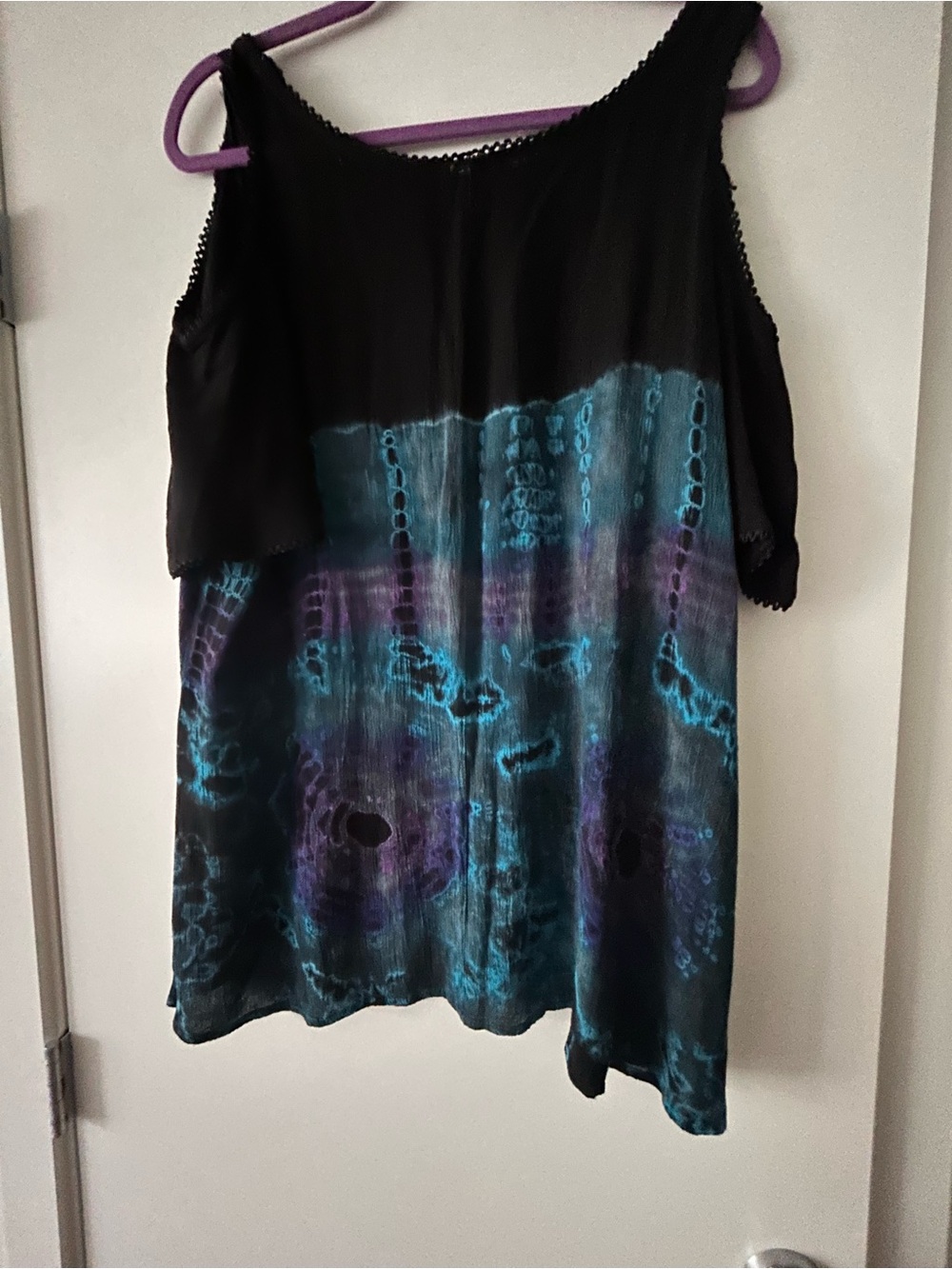 Sakkas Black Tank Top with Teal & Purple Tie-Dye